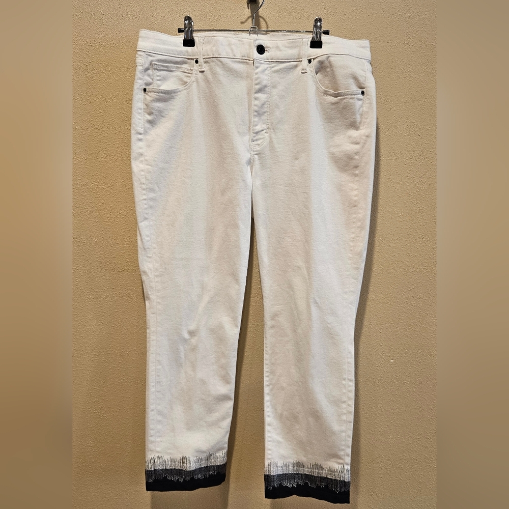 WHBM Women's White The Slim High Rise Crop Straight-Leg Jeans, Size 14